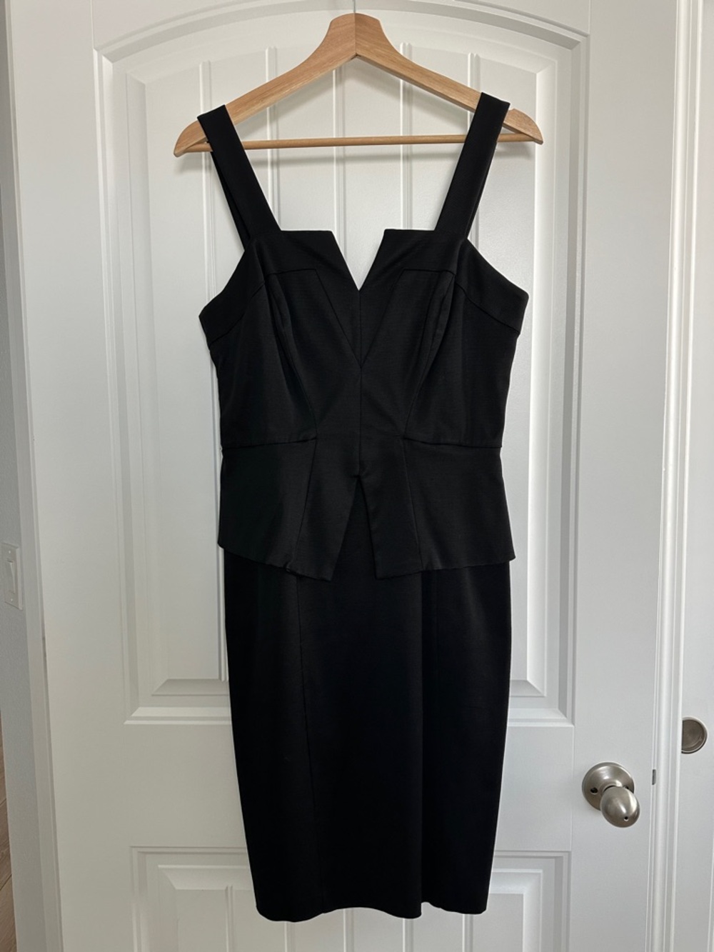 White House Black Market Black Peplum Midi Dress with Notch Neck
